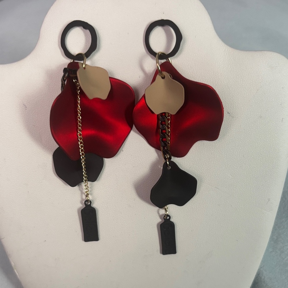 Elegant Red and Black Petal Earrings